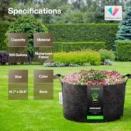 Vivosun 100 Gallon Grow Bags 1-Pack Black Thickened Nonwoven Fabric Pots with Handles - Image 7