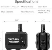 Vivosun 130GPH Submersible Pump(500L/H, 6W) - Image 6