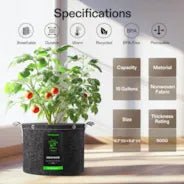 Vivosun 15 Gallon Grow Bags 5-Pack Black Thickened Nonwoven Fabric Pots with Handles, Multi-Purpose Rings - Image 3