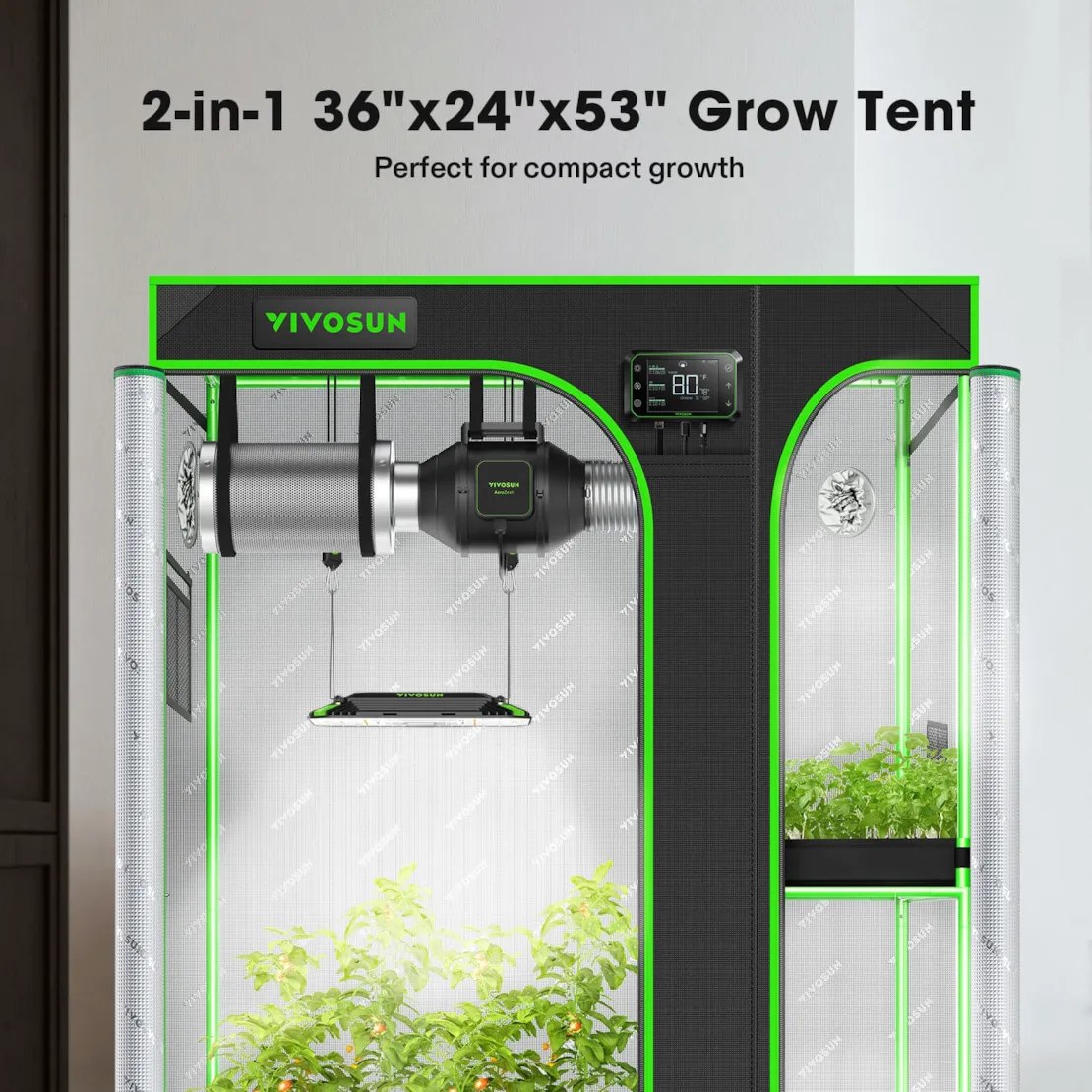 Vivosun 2-in-1 Grow Tent 2x3 D325, 1-2 Plants Use, with Multi-Chamber - Image 2