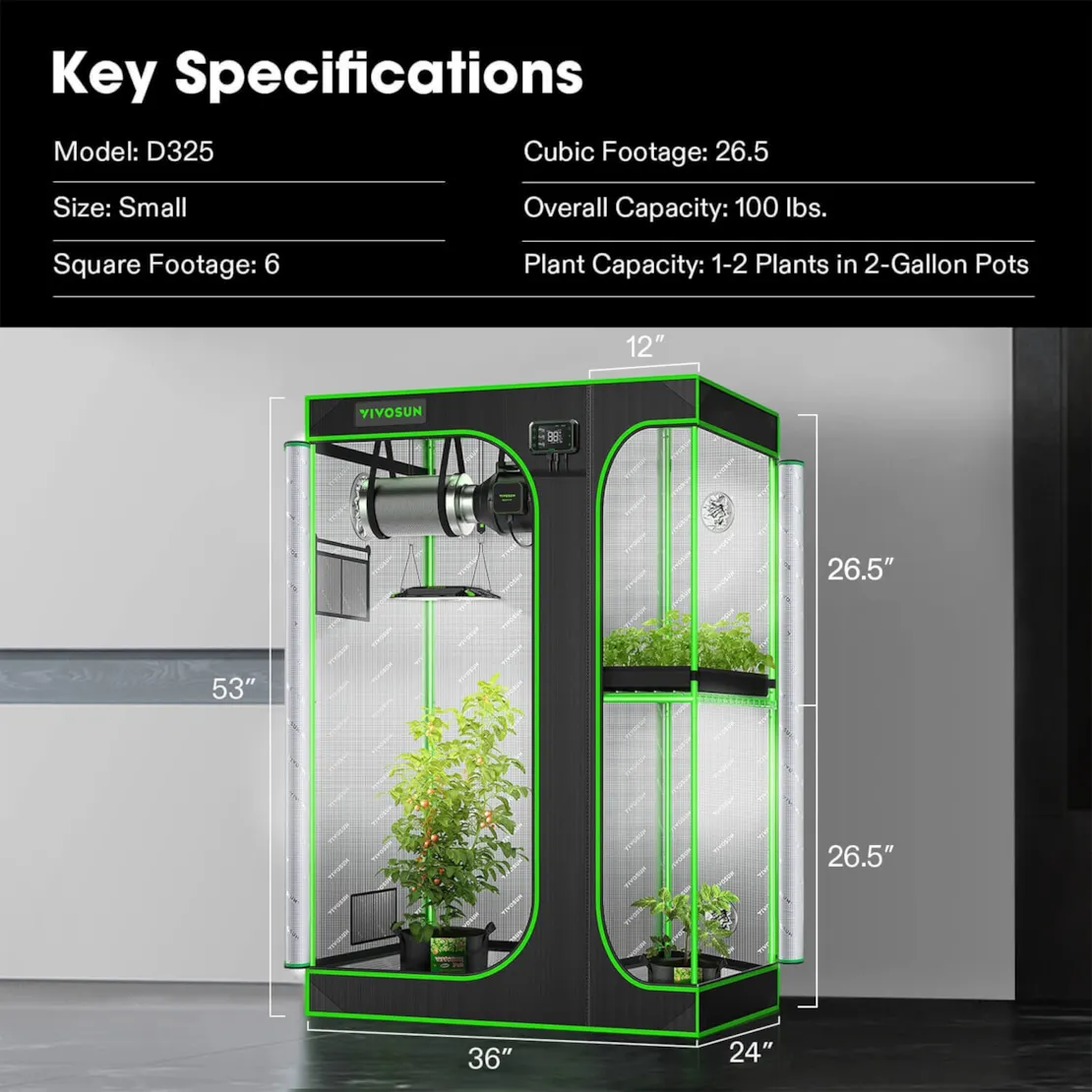 Vivosun 2-in-1 Grow Tent 2x3 D325, 1-2 Plants Use, with Multi-Chamber - Image 9