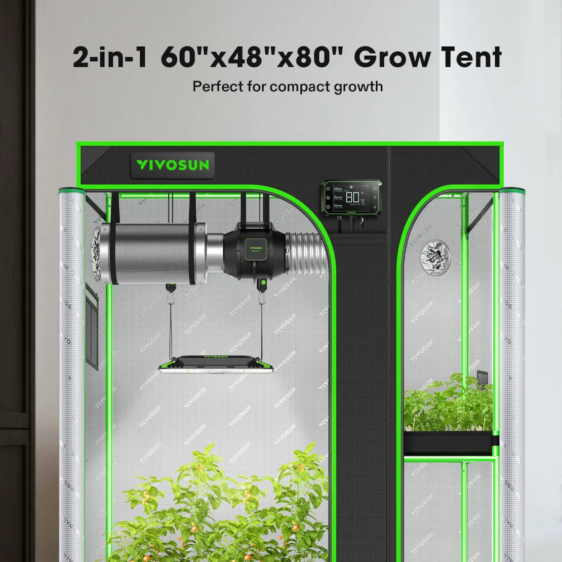 Vivosun 2-in-1 Grow Tent 4x5 D548, 6-8 Plants Use, with Multi-Chamber - Image 2