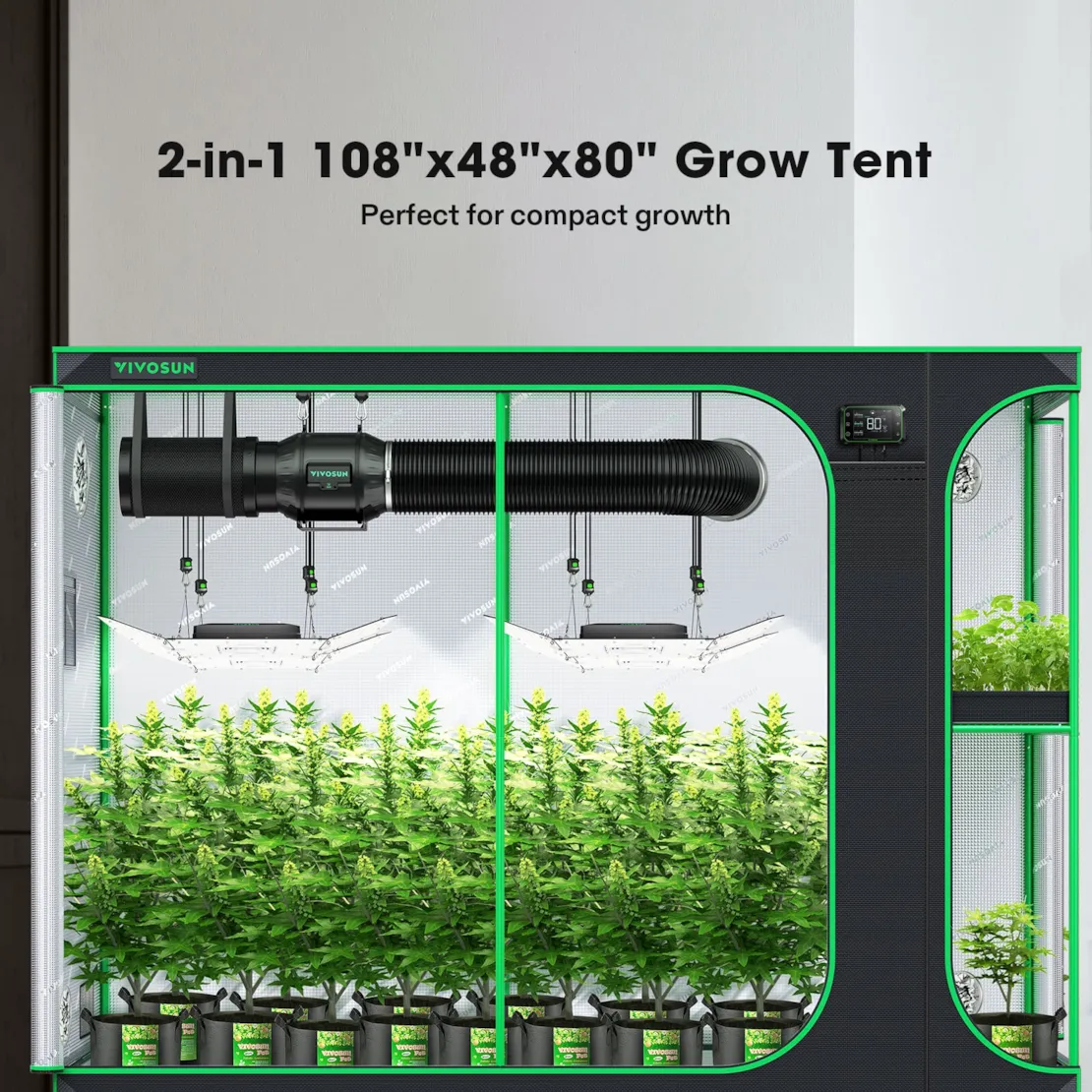 Vivosun 2-in-1 Grow Tent 4x9 D948, 12-16 Plants Use, with Multi-Chamber - Image 2