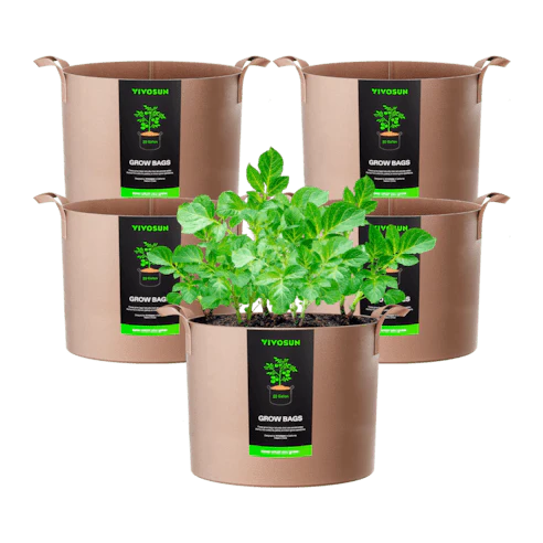 Vivosun 20 Gallon Grow Bags 5-Pack Brown Thickened Nonwoven Fabric Pots with Handles
