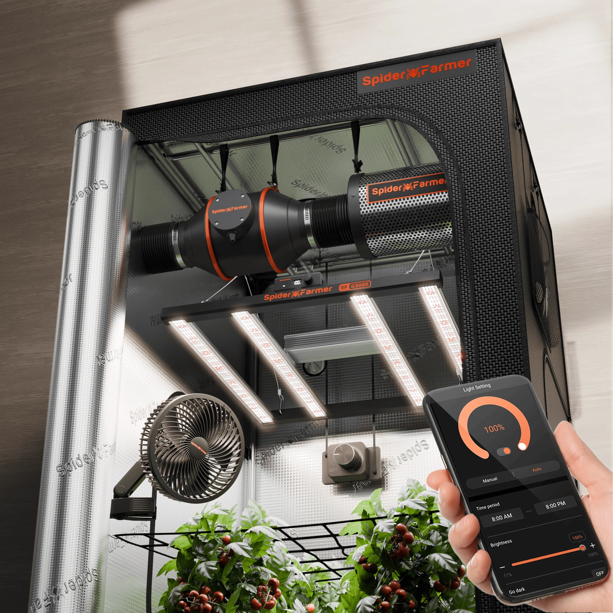 Spider Farmer 3’x3′X6′ Complete Grow Tent Kit丨Newest Version G3000 Full Spectrum LED Grow Light丨 Next-Gen 6” Clip Fan丨4” Ventilation System with Speed Controller(with RJ12 Port)
