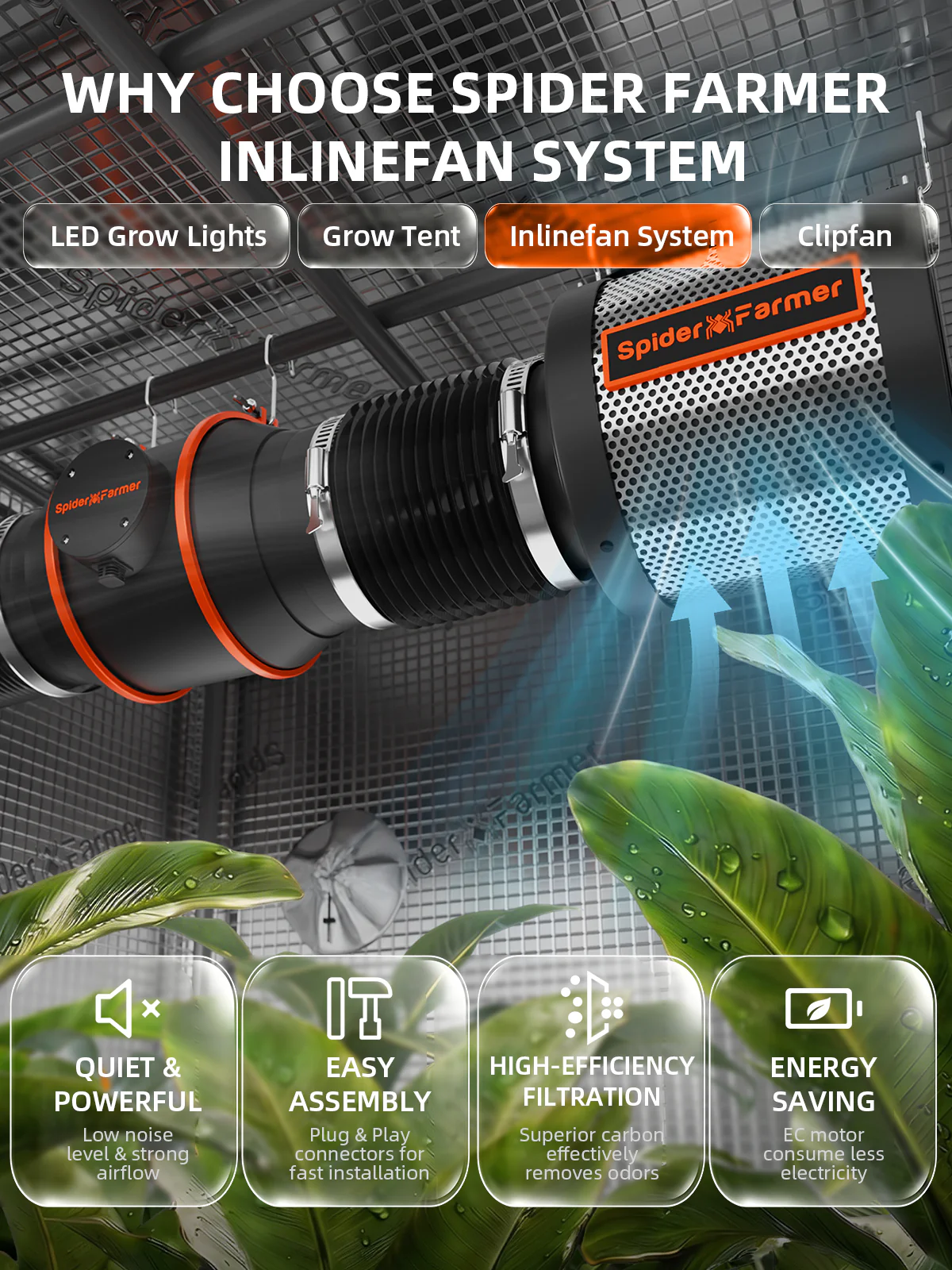 Spider Farmer® 4’x4′X6.5′ Complete Grow Tent Kit丨SF4000 Full Spectrum LED Grow Light丨6” Clip Fan丨6” Ventilation System with Speed Controller - Image 5