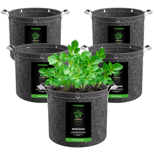 Vivosun 3 Gallon Grow Bags 5-Pack Black Thickened Nonwoven Fabric Pots with Handles, Multi-Purpose Rings