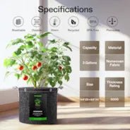 Vivosun 3 Gallon Grow Bags 5-Pack Black Thickened Nonwoven Fabric Pots with Handles, Multi-Purpose Rings - Image 3