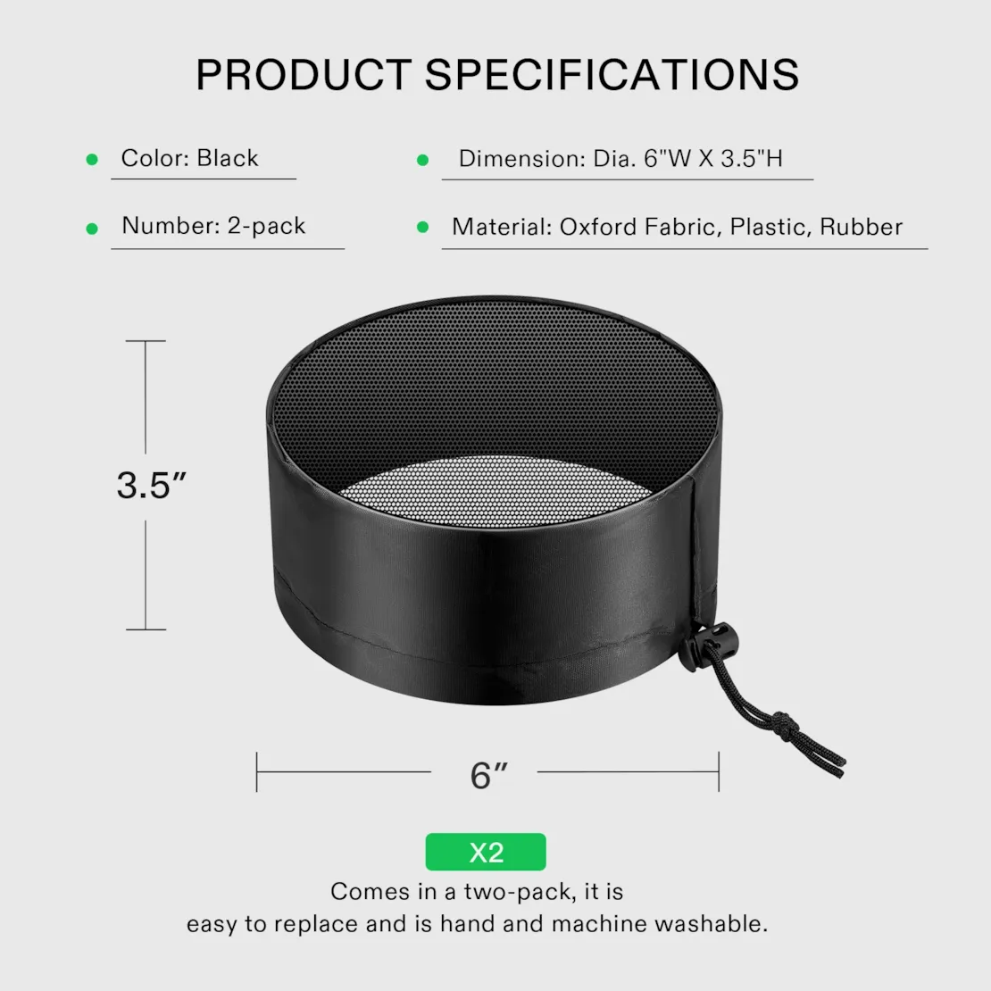 Vivosun 6" Grow Tent Duct Filter Vent Cover w/ Elastic Band and Fixed Buckle, 2 Pcs - Image 2
