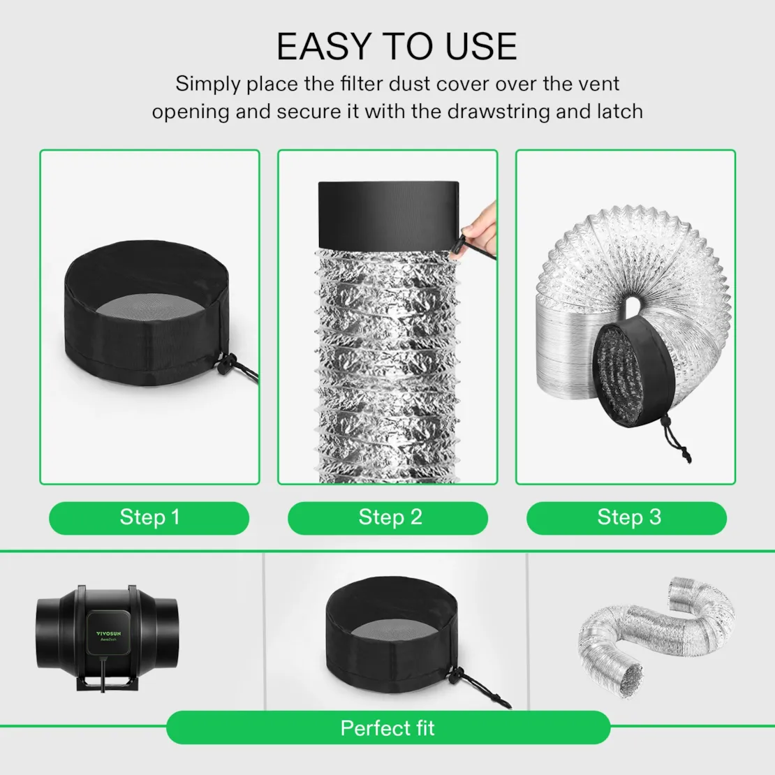 Vivosun 6" Grow Tent Duct Filter Vent Cover w/ Elastic Band and Fixed Buckle, 2 Pcs - Image 6