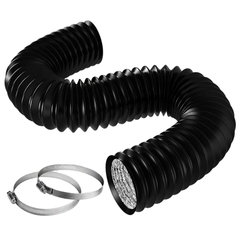 Vivosun 6 Inch 8 Feet Black Non-Insulated Flex Air Aluminum Ducting, w/Two 6 Inch Stainless Steel Clamps