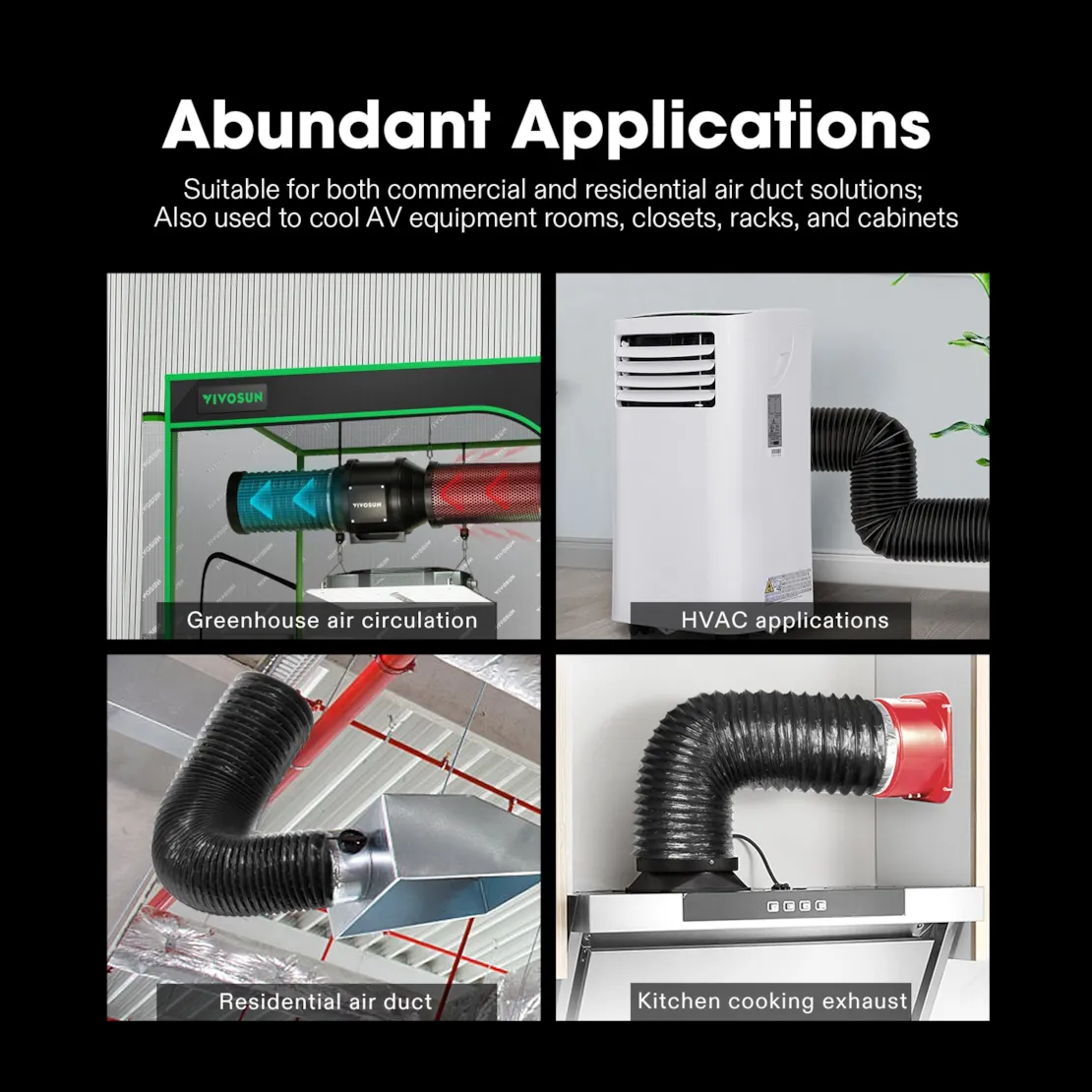 Vivosun 6 Inch 8 Feet Black Non-Insulated Flex Air Aluminum Ducting, w/Two 6 Inch Stainless Steel Clamps - Image 6