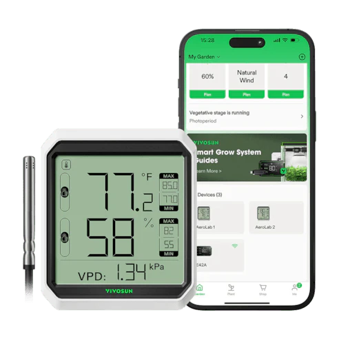 Vivosun AeroLab THB1S Bluetooth Hygrometer Thermometer, External Sensor Probe Included