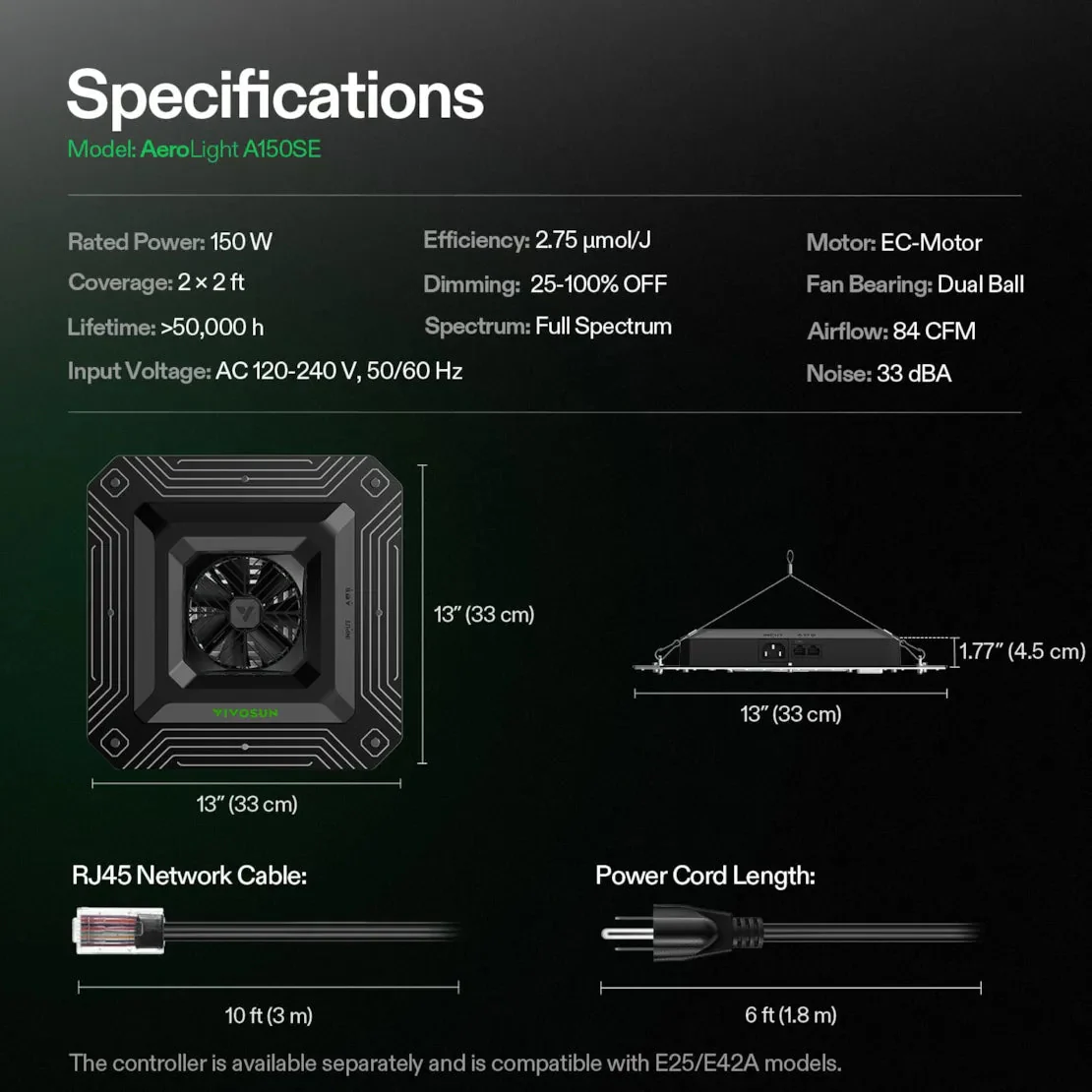 Vivosun AeroLight A150SE Full Spectrum LED Grow Light 150W, with Integrated Circulation Fan, Compatible with APP, 4 x 2 Ft. Coverage - Image 6