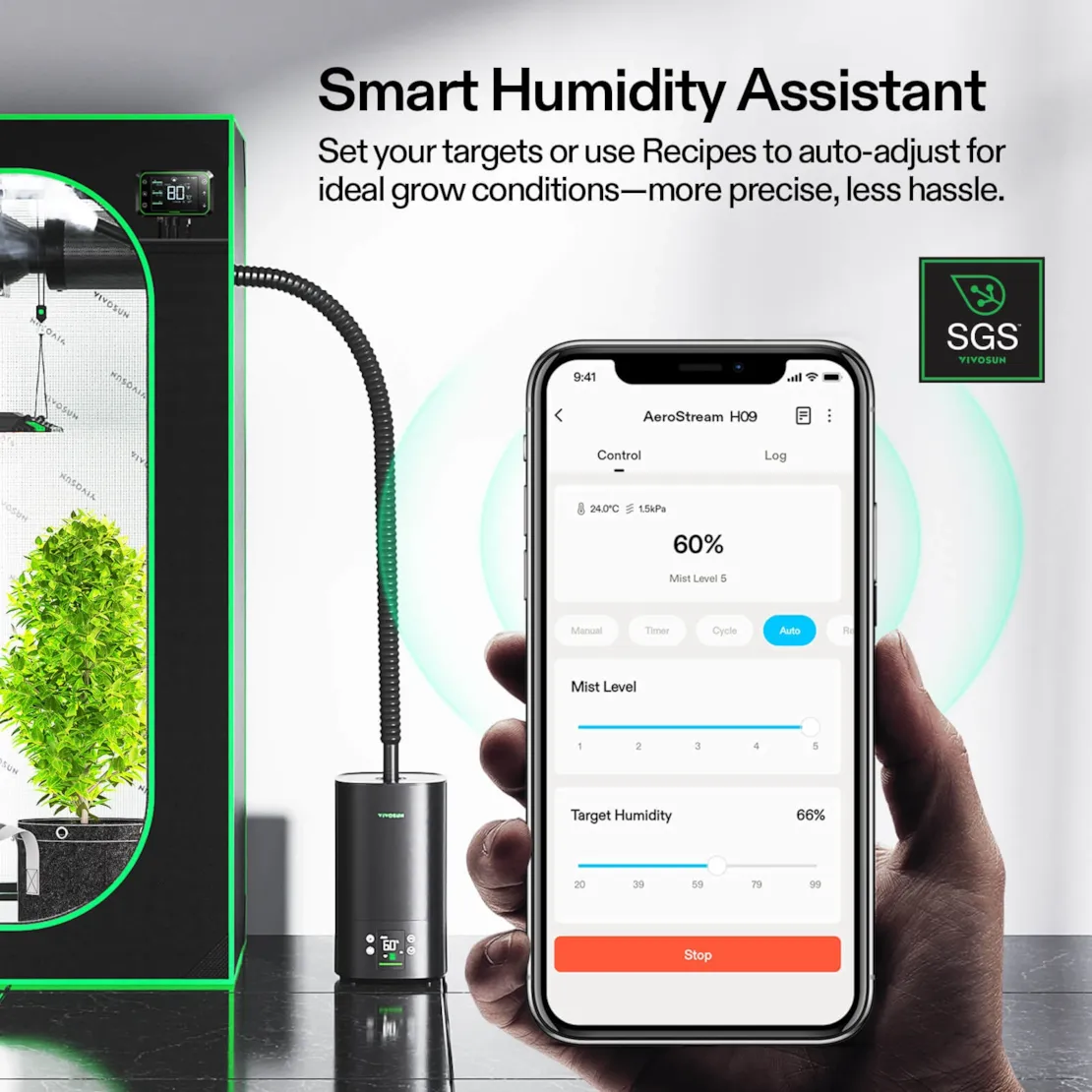Vivosun AeroStream H05 Intelligent Wi-Fi Humidifier, 1.32 Gal / 5 L Humidifier with Temp & Humidity Probe, Smart Remote Control, Designed for Growers - Image 4