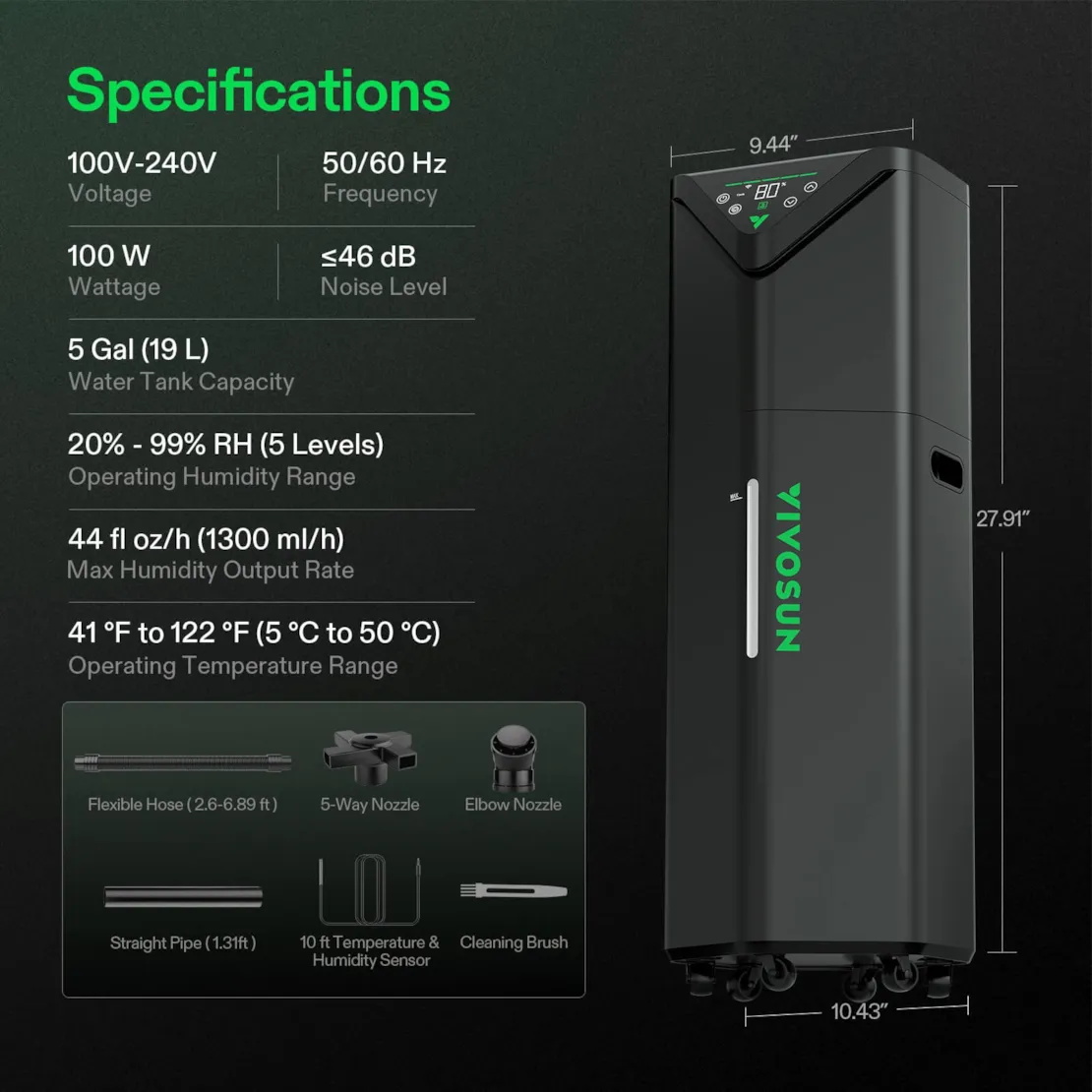 Vivosun AeroStream H19 Intelligent Environmental 19L Humidifier with Temp & Humidity Probe, Designed Specifically for Use with Grow Tents - Image 5