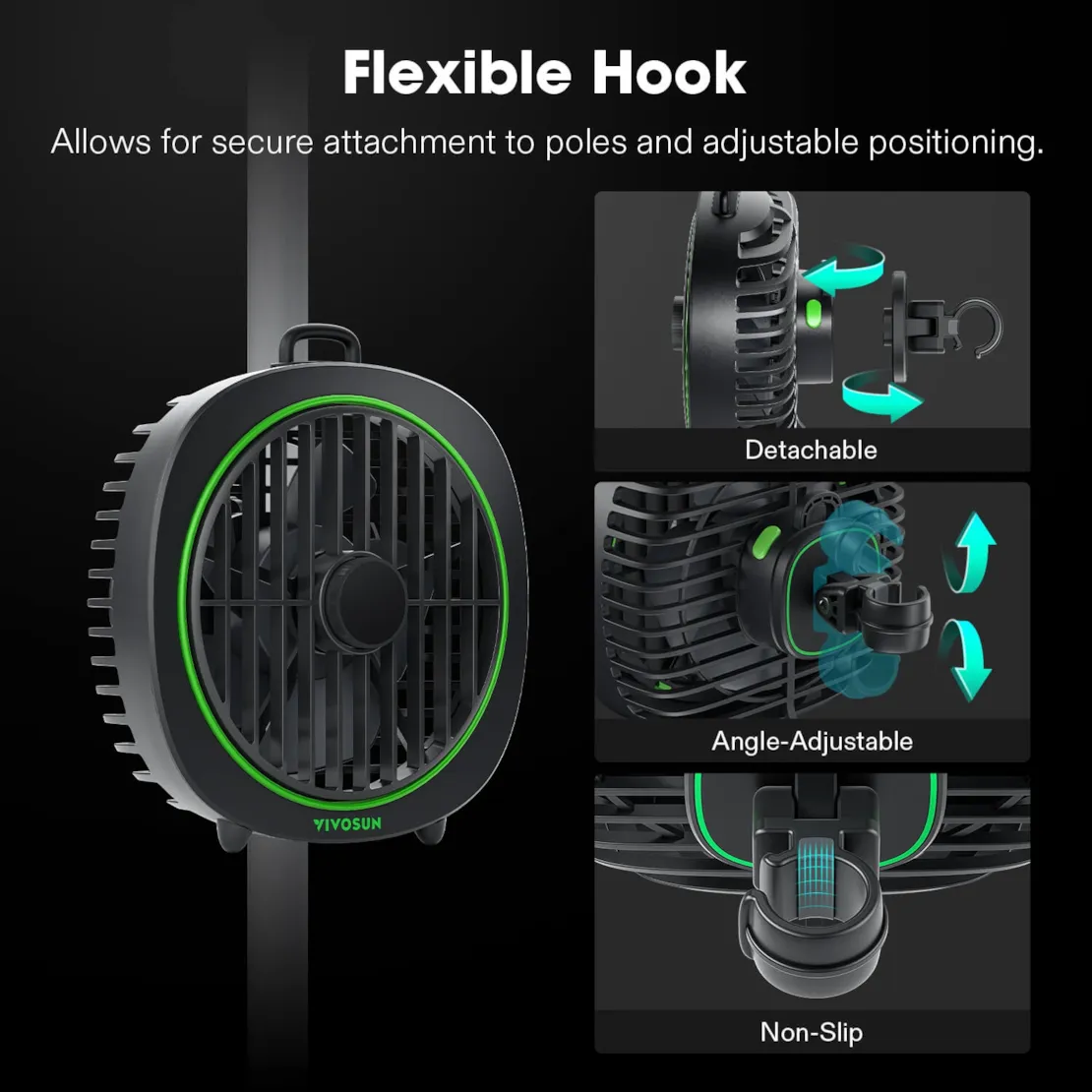 Vivosun AeroWave D4, 4” Grow Tent Clip Fan with Detachable Hook, Black - Image 6