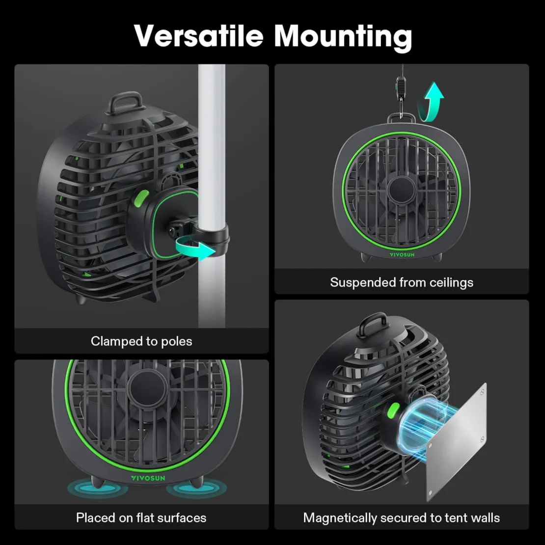 Vivosun AeroWave D4, 4” Grow Tent Clip Fan with Detachable Hook, Black, 2 Pack - Image 7