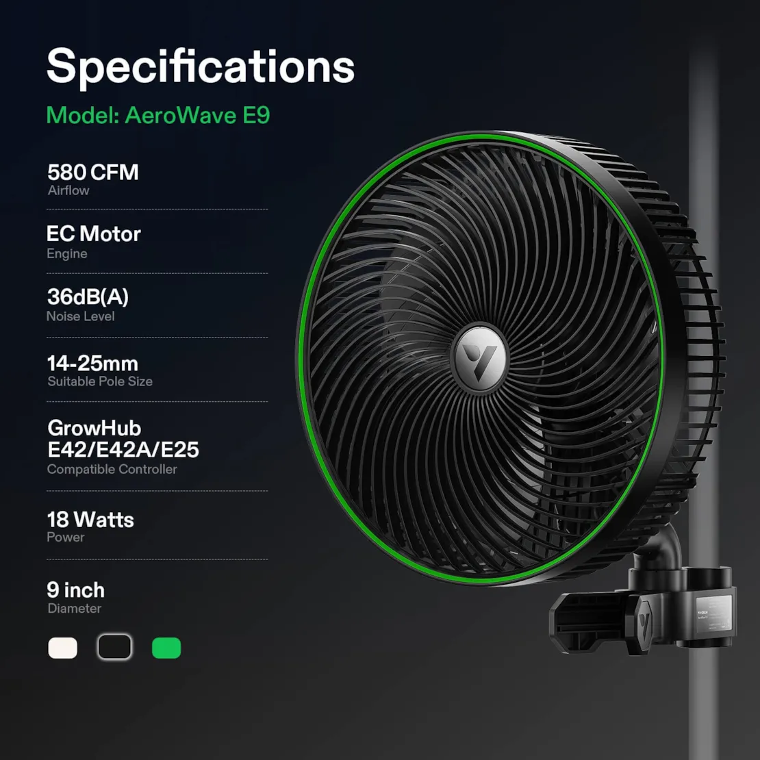 Vivosun AeroWave E9 Clip-on Fan, EC Motor, Auto Oscillation Fan, Air Circulator For Grow Tent - Image 6