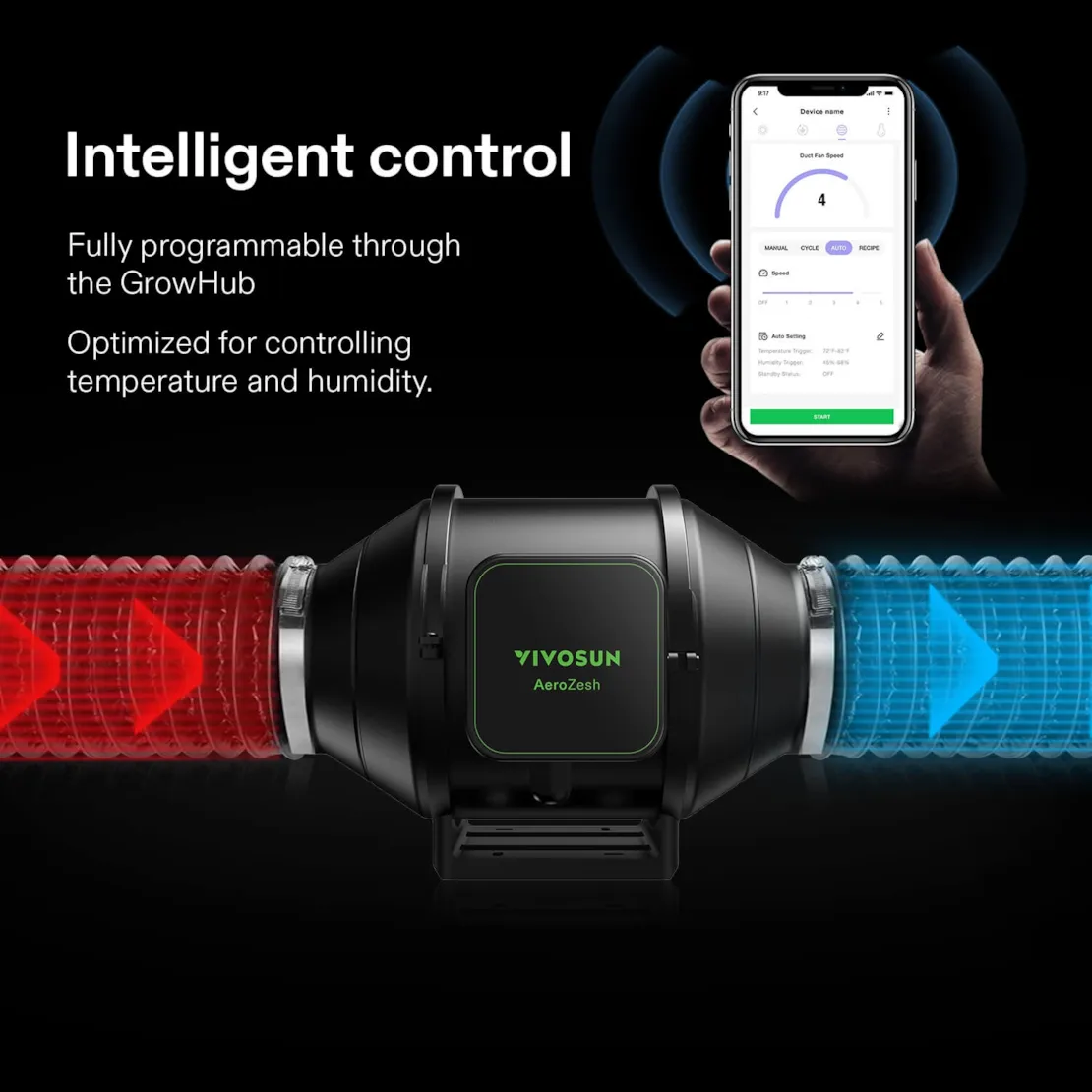 Vivosun AeroZesh S6 Inline Fan 6" with E42A Temp. Humidity WiFi Controller, PWM-Controlled EC Fan for Grow Tent Ventilation - Image 5