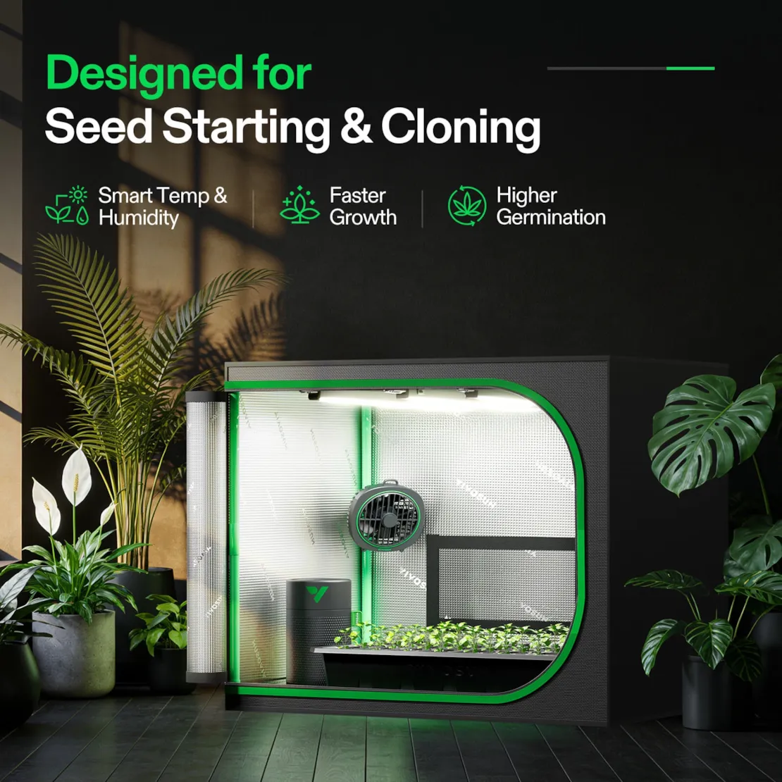 Vivosun Clone Tent Kit with GrowHub A22 Controller, T5 Full-Spectrum Grow Light, Seed Starter Kits, for Indoor Plant Germination, 24" x 16" x 20" - Image 2