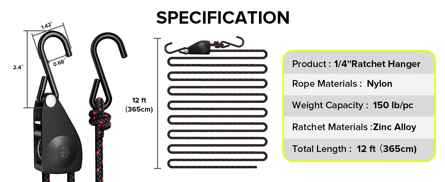 Elufah 1/4" Ratchet Tie Down Straps, 2-Pack & 12FT Adjustable Rope Hangers - Image 10