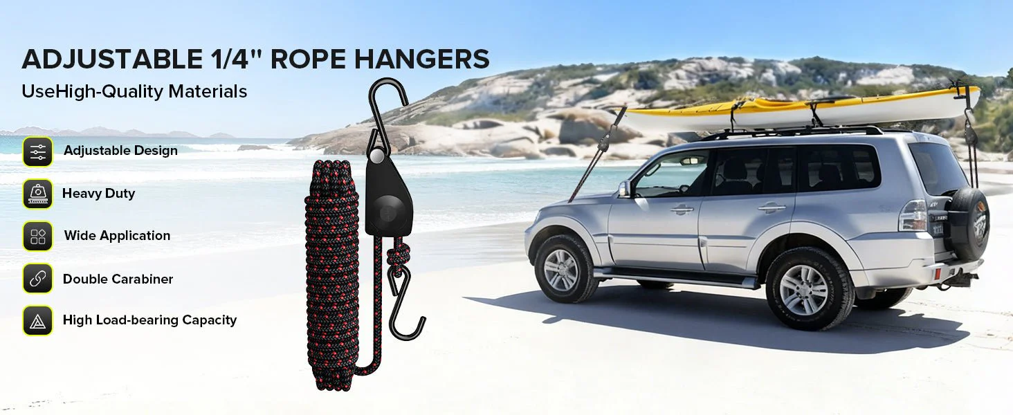 Elufah 1/4" Ratchet Tie Down Straps, 2-Pack & 12FT Adjustable Rope Hangers - Image 9