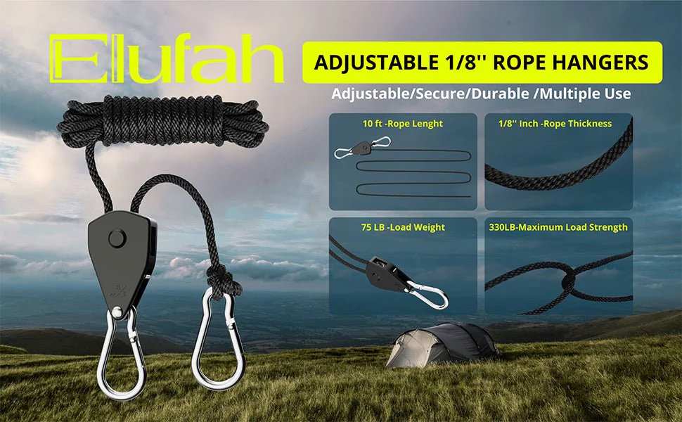 Elufah 12-Pack 1/8" Tie-Down Ratcheting, 10ft Adjustable Length Rope Hanger - Image 9