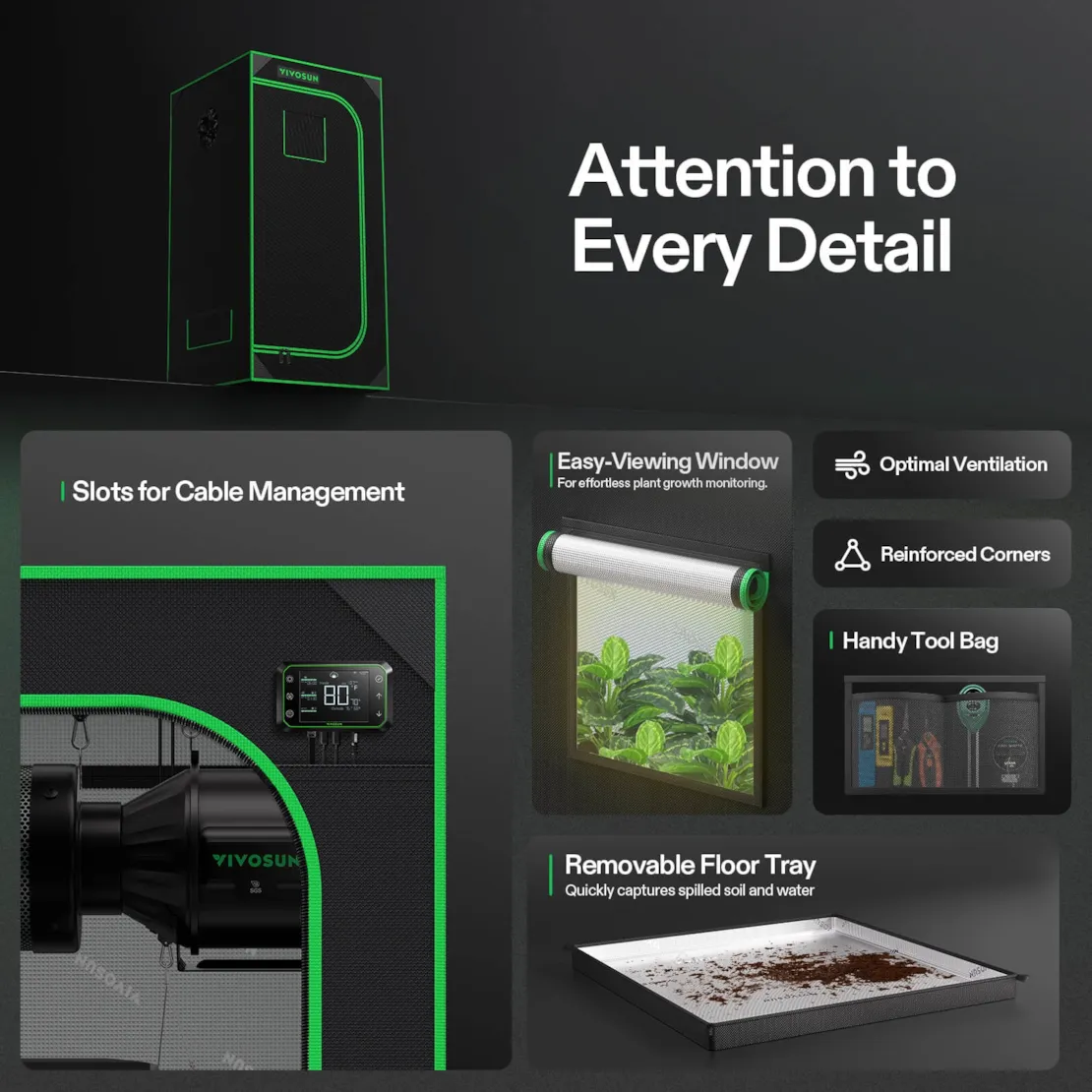 Vivosun Grow Tent 2x2 S224, 1-2 Plants Use, 600D Light-proof Oxford - Image 6