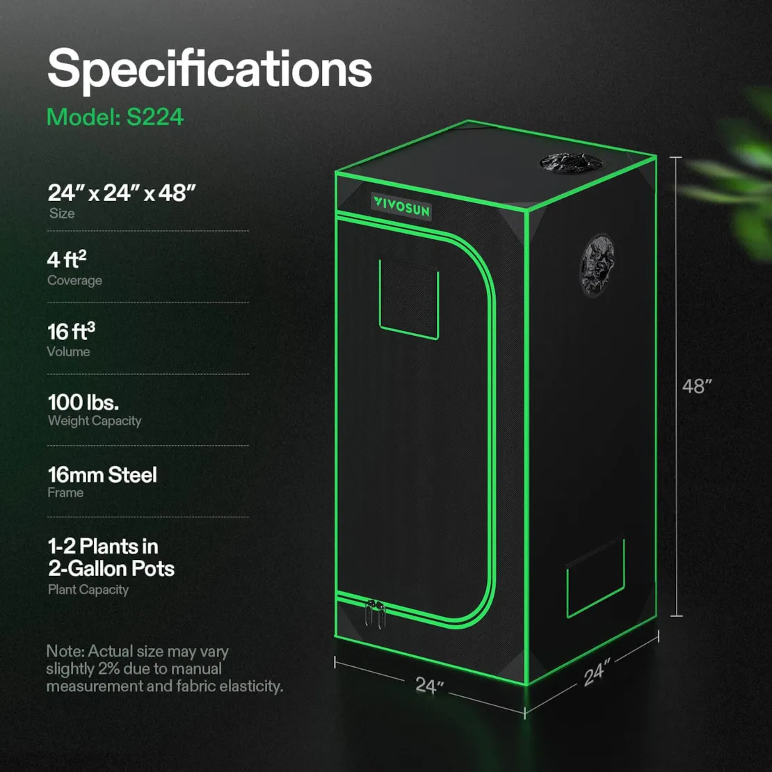 Vivosun Grow Tent 2x2 S224, 1-2 Plants Use, 600D Light-proof Oxford - Image 8