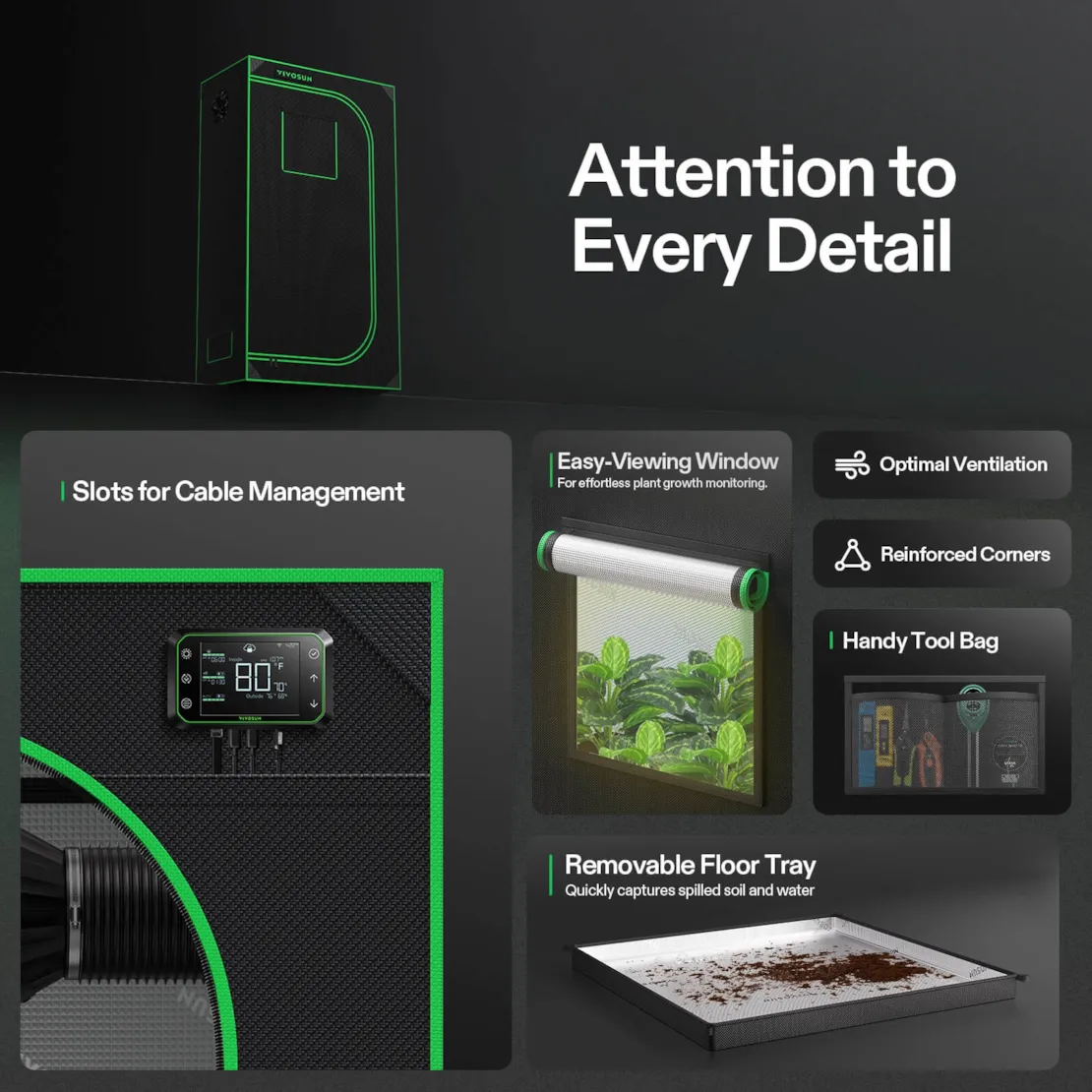 Vivosun Grow Tent 2x3 S326, 1-2 Plants Use, 600D Light-proof Oxford - Image 7