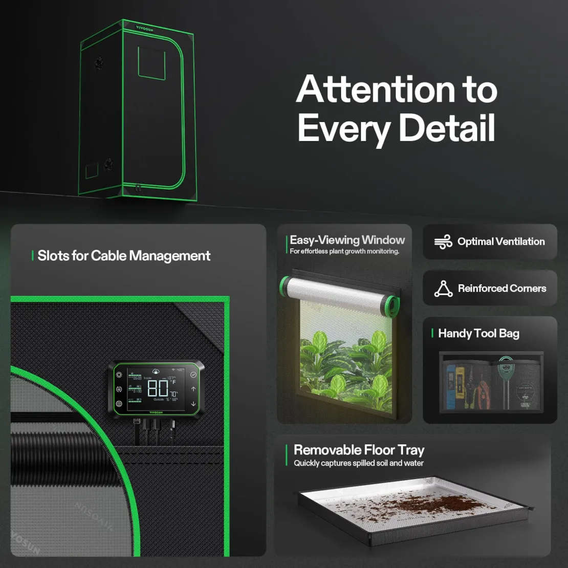 Vivosun Grow Tent 3x3 S336, 2-4 Plants Use, 600D Light-proof Oxford - Image 7