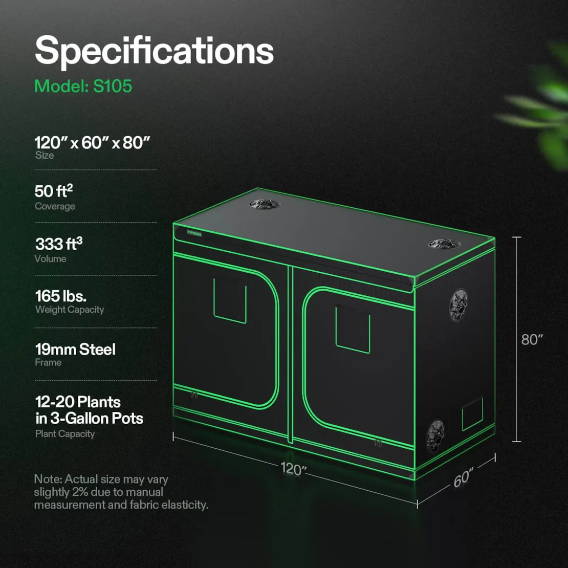 Vivosun Grow Tent 5x10 S105, 12-20 Plants Use, 600D Light-proof Oxford - Image 8