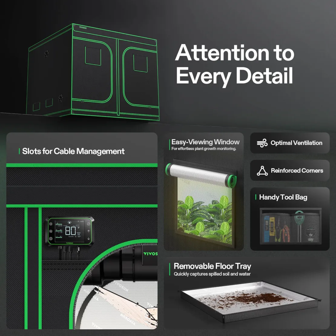 Vivosun Grow Tent 8x8 S888, 16-24 Plants Use, 600D Light-proof Oxford - Image 6