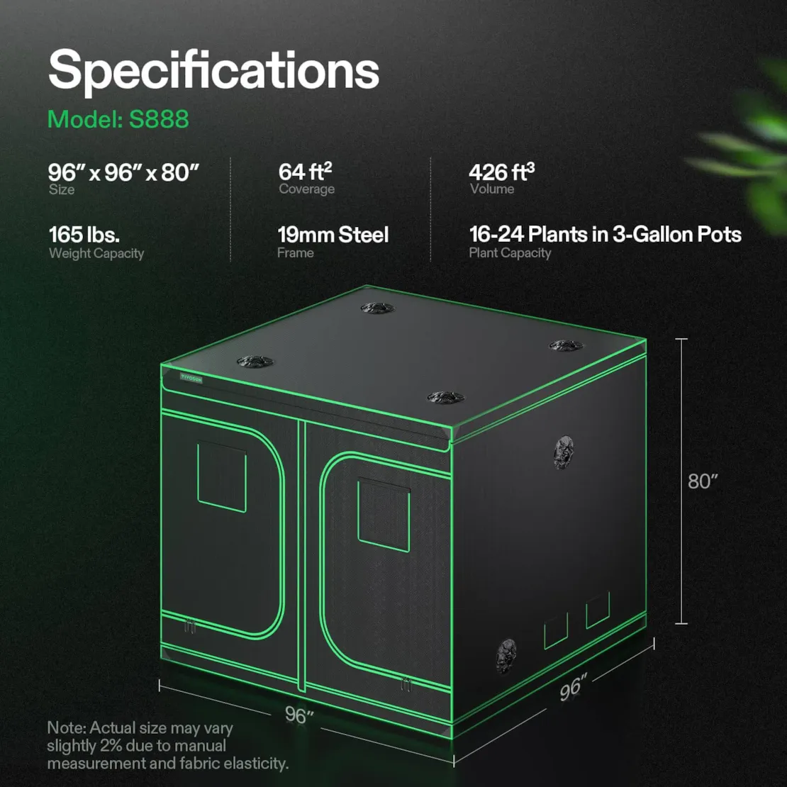 Vivosun Grow Tent 8x8 S888, 16-24 Plants Use, 600D Light-proof Oxford - Image 8