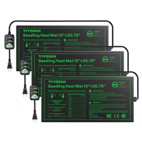 Vivosun Seedling Heat Mat with Dual Digital Display Thermostat, 10" x 20.75" Black Warm Hydroponic Heating Pad for Seed Germination, 3 Pack
