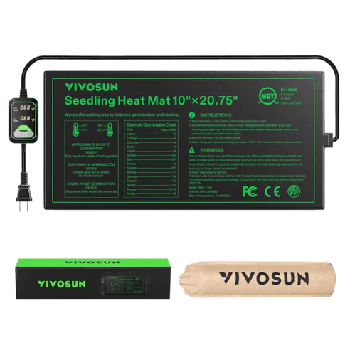 Vivosun Seedling Heat Mat with Dual Digital Display Thermostat, 10" x 20.75" Black Warm Hydroponic Heating Pad for Seed Germination