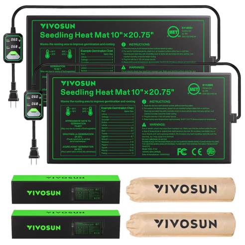 Vivosun Seedling Heat Mat with Dual Digital Display Thermostat, 10" x 20.75" Black Warm Hydroponic Heating Pad for Seed Germination, 2 Pack