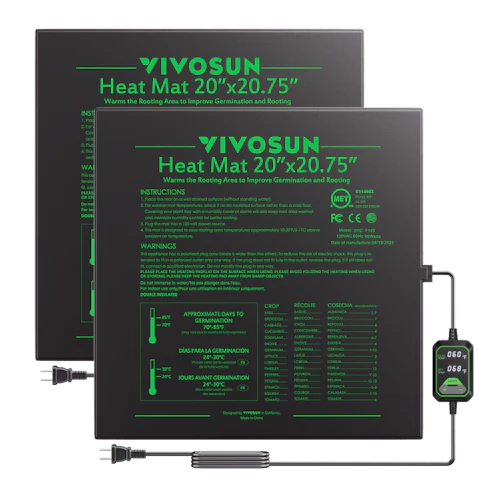 Vivosun Seedling Heat Mat with Dual Digital Display Thermostat, 20" x 20.75" Black Warm Hydroponic Heating Pad for Seed Germination