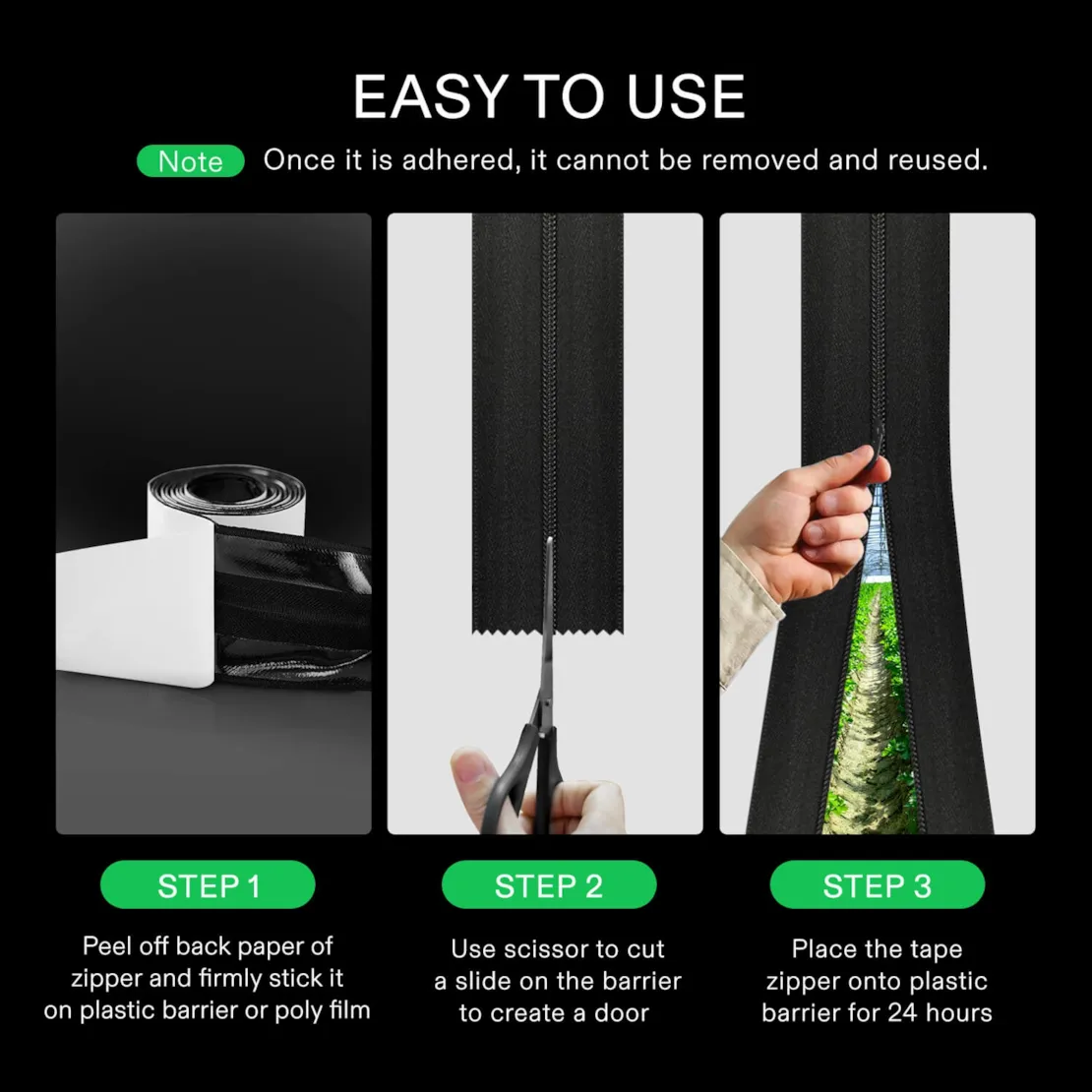 Vivosun Self-Adhesive Heavy Duty Zipper for Debris Barriers Zipper Door, Greenhouse, Indoor Outdoor Tent, 3In. x 7Ft. - Image 4