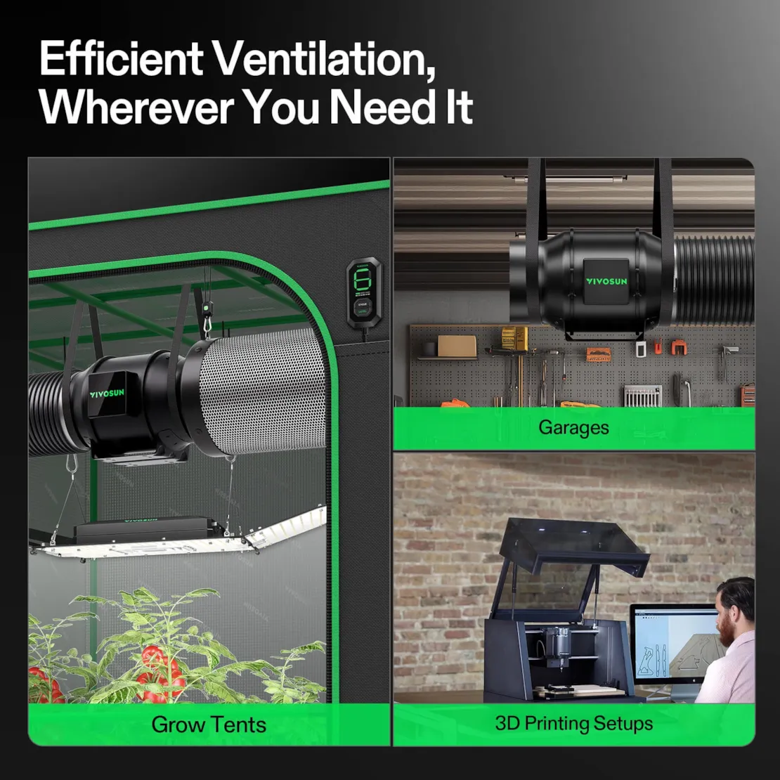Vivosun Smart Air Filtration Kit 6”, AeroZesh G6 Inline Fan with E12 Speed Controller, Carbon Filter & Ducting Combo - Image 2