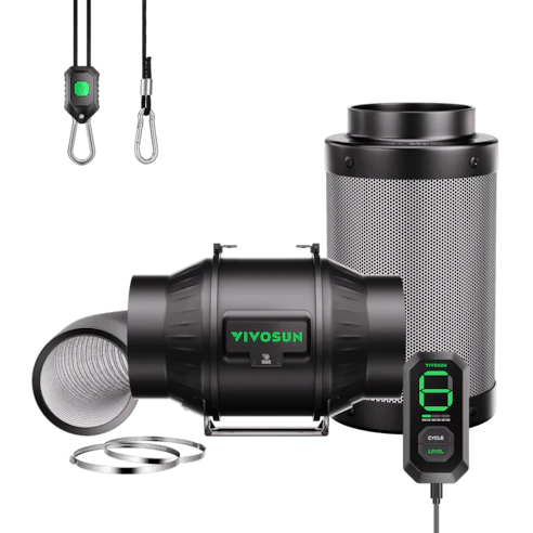 Vivosun Smart Air Filtration Kit 6", AeroZesh T6 Inline Fan with E12 Speed Controller, Carbon Filter & Ducting Combo