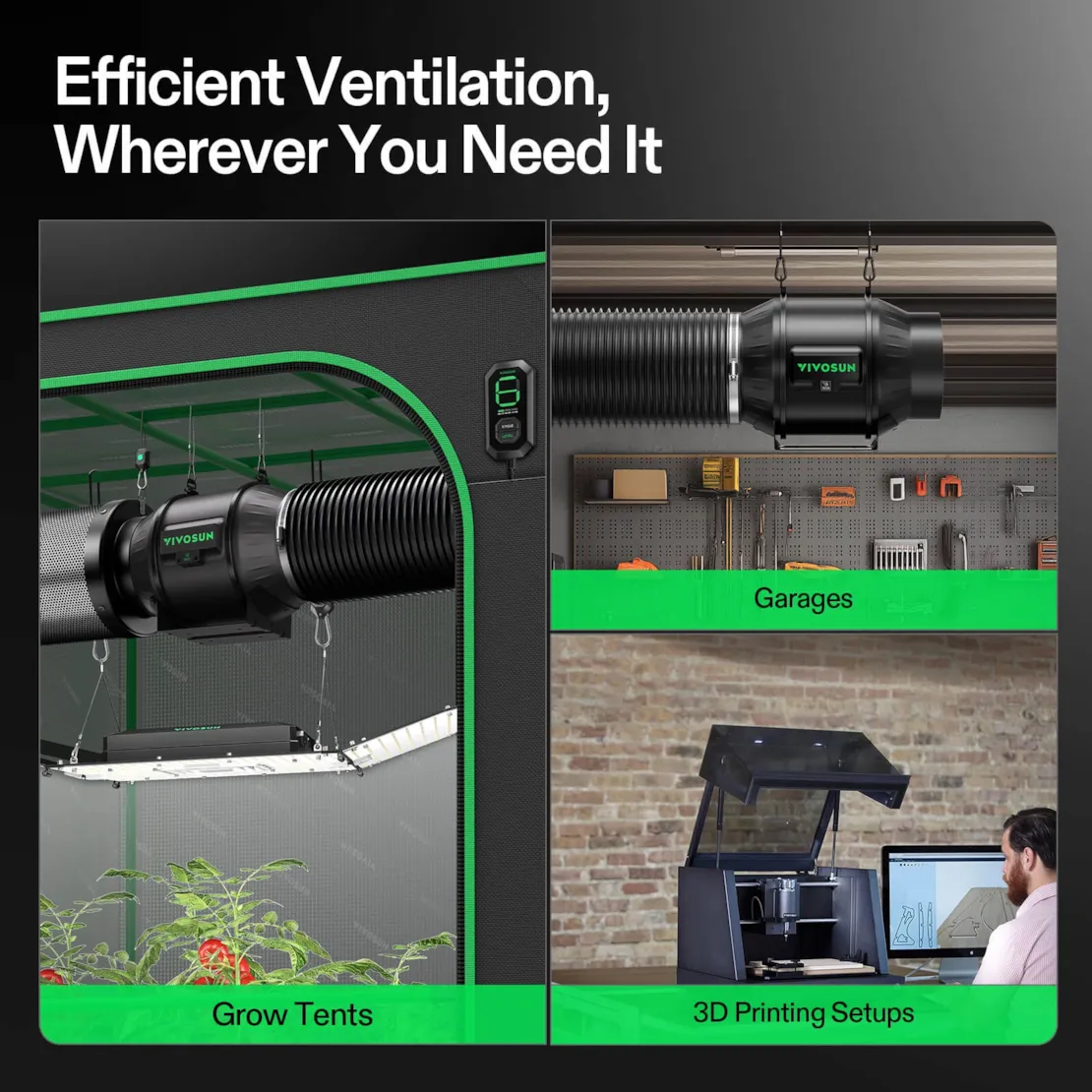 Vivosun Smart Air Filtration Kit 6", AeroZesh T6 Inline Fan with E12 Speed Controller, Carbon Filter & Ducting Combo - Image 2