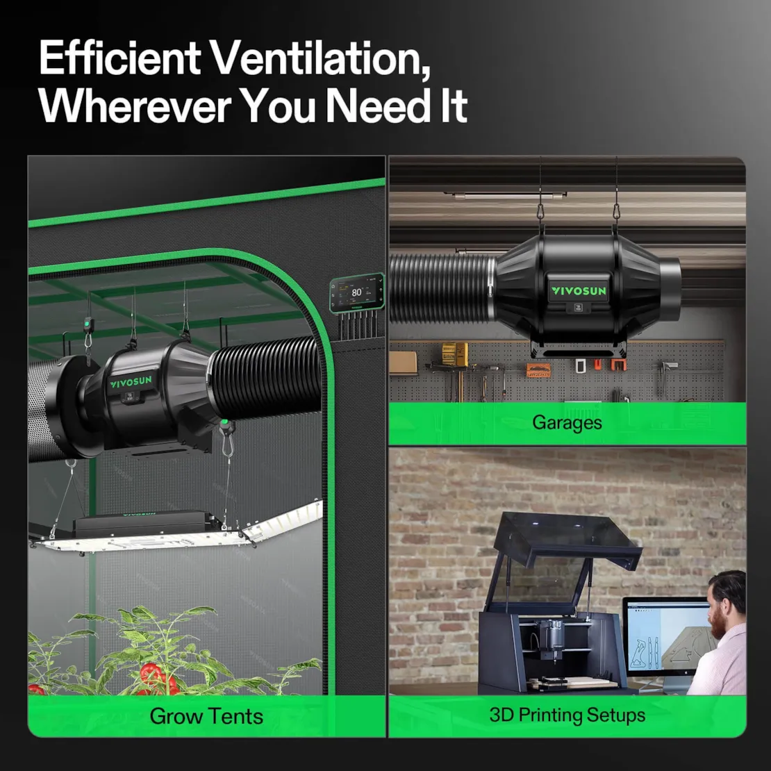 Vivosun Smart Air Filtration PRO Kit 4", AeroZesh T4 Inline Duct Fan with GrowHub E42A+, Temperature Humidity Controller, Carbon Filter & Ducting Ventilation System for Grow Tent, Hydroponics - Image 2
