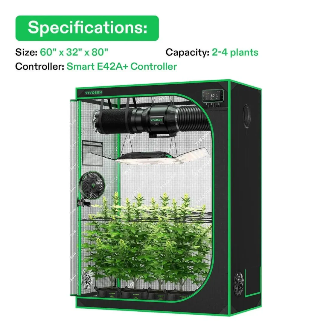 Vivosun Smart Grow Tent Kit 2x5, 3-Plant Complete System, with WiFi E42A+ Controller, 200W AeroLight Wing LED Grow Light, 6-inch AeroZesh T6 Ventilation Combo, and AeroWave E6 Gen2 Clip-on Fan - Image 10