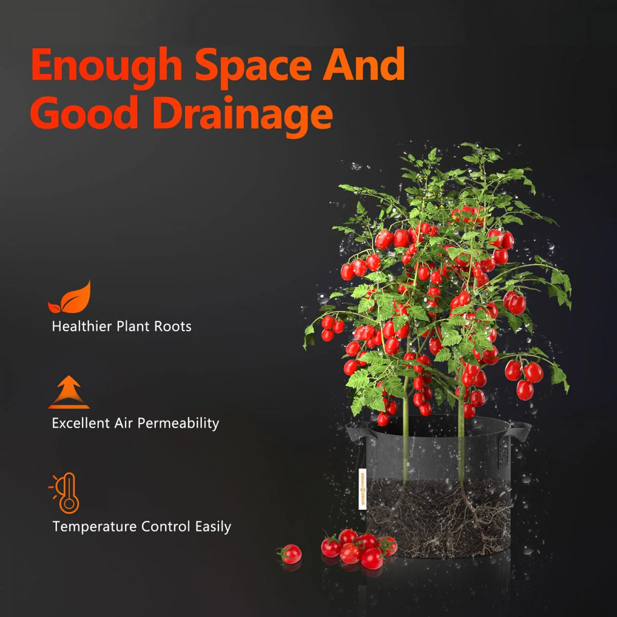 Spider Farmer 5-Pack 11 Gallon Grow Bags Heavy Duty 300G Thickened Nonwoven Plant Fabric Pots with Handles - Image 3
