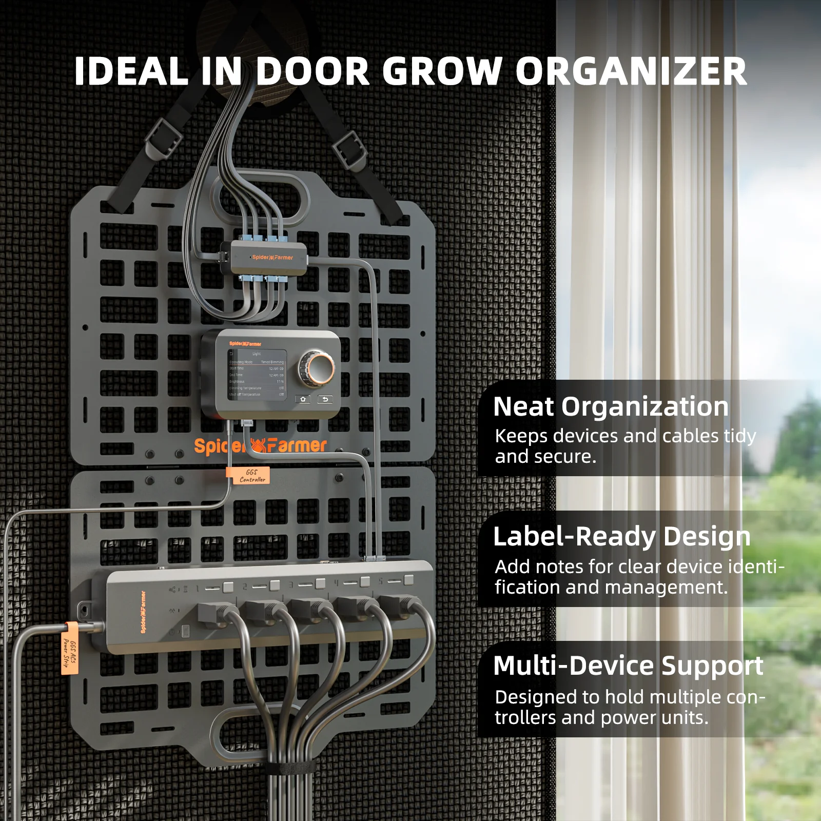 Spider Farmer® New Foldable Gear Board for Grow Tent – Heavy-Duty Equipment and Cable Management System, ABS Mounting Panel Organizer for GGS Smart System, Power Strip - Image 3