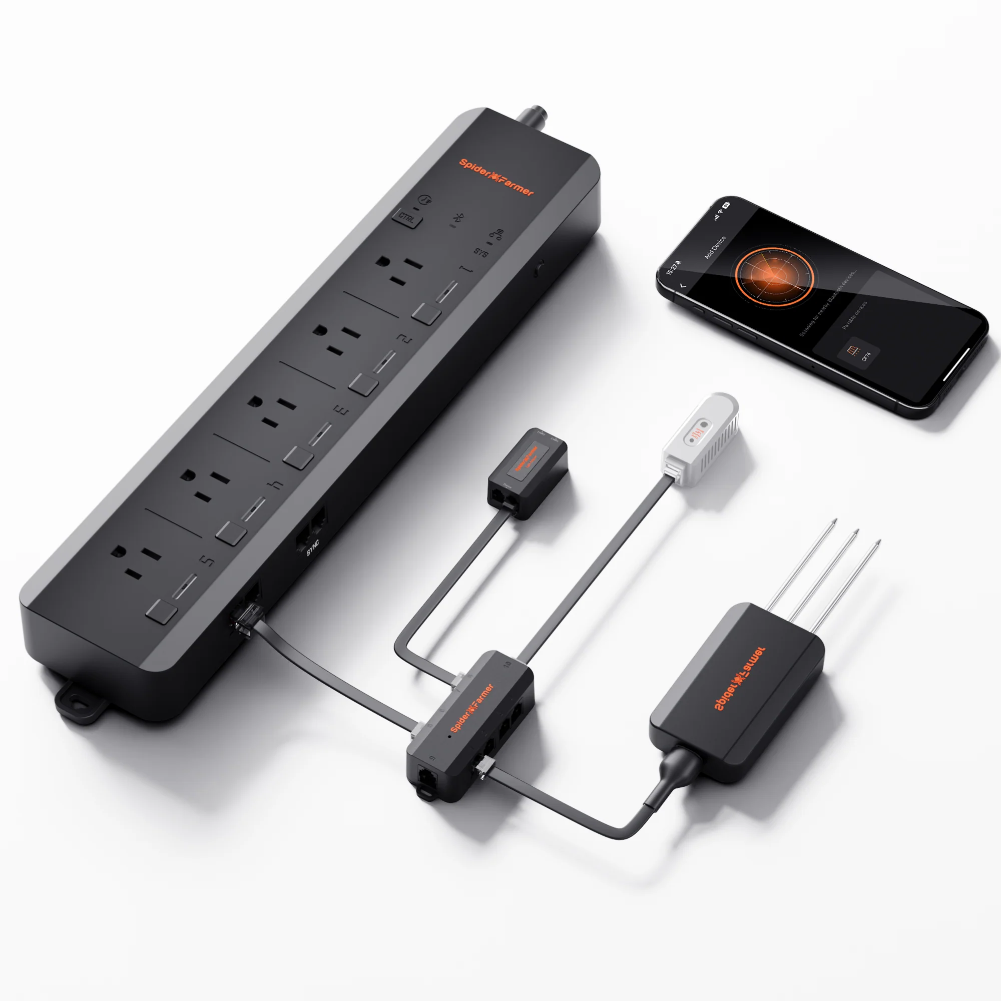 Spider Farmer GGS AC5 Power Strip with 5 Outlets for Grow Tent Climate Control, Featuring Temperature, Humidity, VPD Monitoring, Scheduling, Historical Data Tracking, Bluetooth & WiFi Connectivity