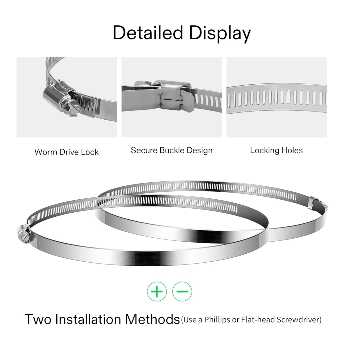 Vivosun Stainless Steel Air Ducting Clamps, 4/6/8/12 Inch Adjustable Hose Clamps with Worm Drive for Ducting, Heating, Cooling, Exhaust, and Ventilation (Pack of 2) - 4" - Image 7