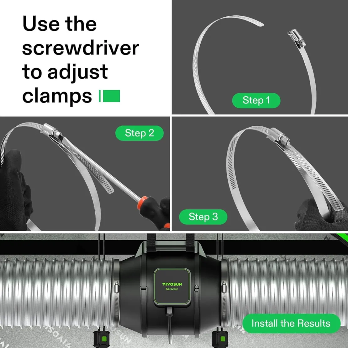 Vivosun Stainless Steel Air Ducting Clamps, 4/6/8/12 Inch Adjustable Hose Clamps with Worm Drive for Ducting, Heating, Cooling, Exhaust, and Ventilation (Pack of 2) - 6" - Image 2